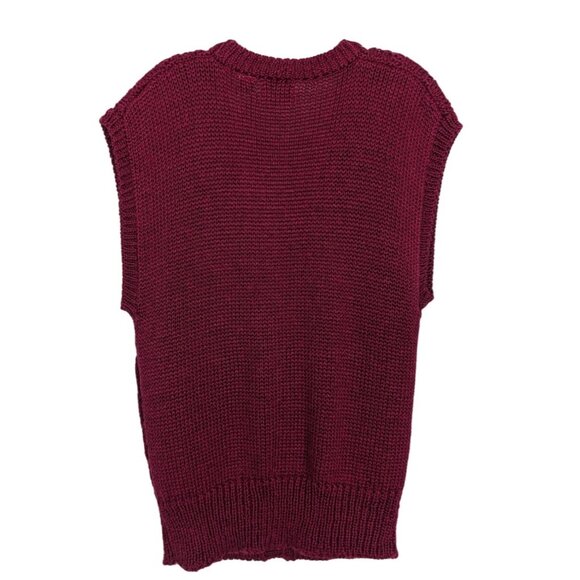 Weathervane hand knit Vintage Burgundy Blue Sleeveless Cardigan Size Large - Picture 2 of 8